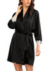 Ella Black Satin Chemise Robe Lingerie Set Plus Size