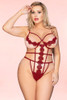 Nora Maroon Strappy Caged Embroidered Teddy Plus Size