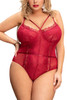 Naomi Maroon Lace Strappy Teddy Bodysuit Lingerie Plus Size