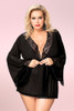 Matilda Elegant Black Sheer Lace Trimmed Plus Size Robe Kimono Lingerie  worn by a model front view 