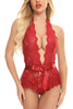 Victoria Red Lace Halter Plunging Backless Teddy