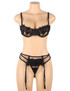 Isabella Black Bralette Garter Belt and Thong Lingerie Set Plus Size