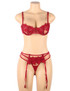 Isabella Red Bralette Garter Belt and Thong Lingerie Set