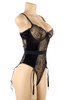 Bridgette Black Lace Underwire Velvet Garter Teddy Plus Size