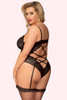 Bridgette Black Lace Underwire Velvet Garter Teddy Plus Size