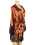 Veronica Satin Black Lace Trimmed Brown Robe Set Plus Size