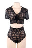 Helena Black Lace Cropped Bralette High Waist Thong Lingerie Set Plus Size