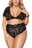 Helena Black Lace Cropped Bralette High Waist Thong Lingerie Set Plus Size