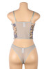 Eden Gray Butterfly Embroidered Sheer Cami Thong Lingerie Set