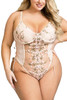 Eden Pink Butterfly Embroidered Sheer Teddy Plus Size