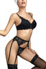 Vivian Black Lace Bra Garter Belt Thong Lingerie Set