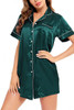 Darla Jade Green Satin Button Down Pajama Night Shirt Dress