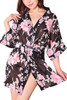 Kyna Black Floral Kimono Robe Lingerie Set