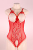 Lottie Red Lace Cupless Bodysuit Teddy Crotchless Lingerie  actual product picture on a mannequin front view 