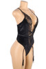 Valeria Black Velvet Garter Plunging Bodysuit Teddy Plus Size