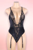 Valeria Black Plus Size Garter Teddy