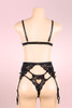 Lacie Heart Black Lace Bra Garter Belt Panty Lingerie Set  actual product picture on a mannequin backview 