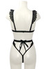 Paula Black Cupless Bralette Lace Bow Strappy Thong Lingerie Set