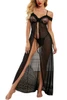 Savannah Black Off Shoulder Open Front Long Night Gown