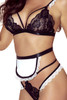 French Maid Black Lace Bra Apron Panty Costume Lingerie Set