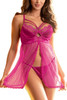 Arya Pink Dotted Mesh Open Front Babydoll
