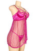 Arya Pink Dotted Mesh Open Front Babydoll