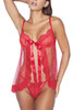 Claudine Red Polkadot Sheer Open Front Ruffle Lace Trimmed Babydoll