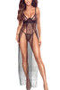 Aster Black Polkadot Double Slit Long Night Gown Lingerie