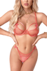 Cindy Peach Lace Strappy Sheer Bralette Crotchless Set