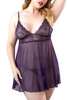 Mildred Purple Lace Sheer Mesh Babydoll Plus Size