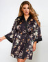 Paulina Black Floral Satin Kimono Plus Size