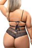 Shelby Black Lace Fishnet Teddy Thong Plus Size Bodysuit