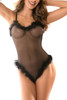 Poppy Black Marabou Feather Sheer Plus Size Teddy