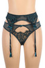 Yolanda Teal Green Eyelash Lace  Plus Size Garter Belt Panty Set