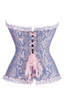 Pale Blue Pink Jacquard Vintage Bustier Ruffle Boned Corset