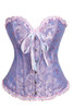 Pale Blue Pink Jacquard Vintage Bustier Ruffle Boned Corset