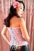 Pale Blue Pink Jacquard Vintage Bustier Ruffle Boned Corset