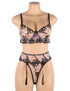 Carlotta  Sheer  Black Floral Embroidered Bra Garter Belt Set