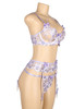 Lilian lavender Embroidered Lace Bra Garter Belt Lingerie Set