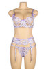 Lilian lavender Embroidered Lace Bra Garter Belt Lingerie Set Plus Size