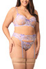 Lilian lavender Embroidered Lace Bra Garter Belt Lingerie Set Plus Size