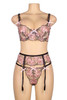 Divina Pink Floral Sheer Bra Garter Belt Set Plus