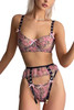 Divina Pink Floral Sheer Bra Garter Belt Set Plus