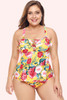 Kailani Yellow Tiki Floral Peplum One Piece Swimsuit Plus Size