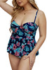 Marina Blue Floral Peplum Tankini Retro High Waist Bikini Set Plus