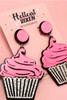 Pink Silver Cupcake Glitter Retro Stud Acrylic  Perspex Dangling Earrings