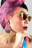 Pink Silver Cupcake Glitter Retro Stud Acrylic  Perspex Dangling Earrings