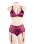 Celeste Wine Velvet Mesh Bra Boyleg Garter Set