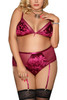 Celeste Wine Velvet Mesh Bra Garter Set Plus