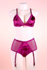 Celeste Wine Plus size Garter Bra and Panty Set